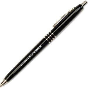 Sleek black ballpoint pen with silver accents and a clip.